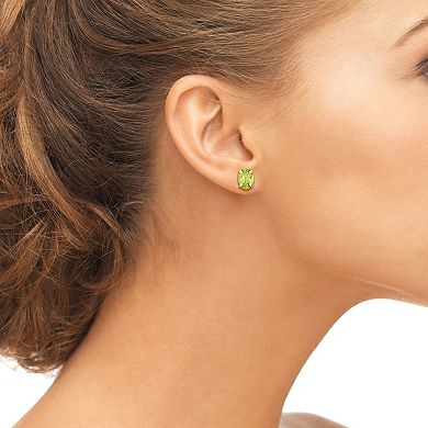 Peridot 10k White Gold Oval Stud Earrings