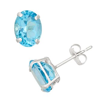 Designs by Gioelli Swiss Blue Topaz 10k White Gold Oval Stud Earrings
