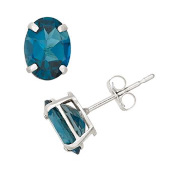 Designs by Gioelli London Blue Topaz 10k White Gold Oval Stud Earrings