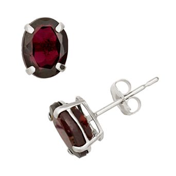 Designs by Gioelli Garnet 10k White Gold Oval Stud Earrings