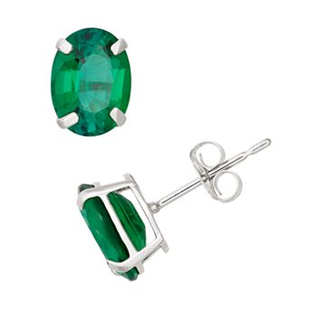Designs by Gioelli Lab-Created Emerald 10k White Gold Oval Stud Earrings