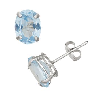 Designs by Gioelli Lab-Created Aquamarine 10k White Gold Oval Stud Earrings