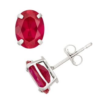 Designs by Gioelli Lab-Created Ruby 10k White Gold Oval Stud Earrings