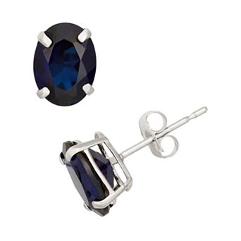 Designs by Gioelli Lab-Created Sapphire 10k White Gold Oval Stud Earrings