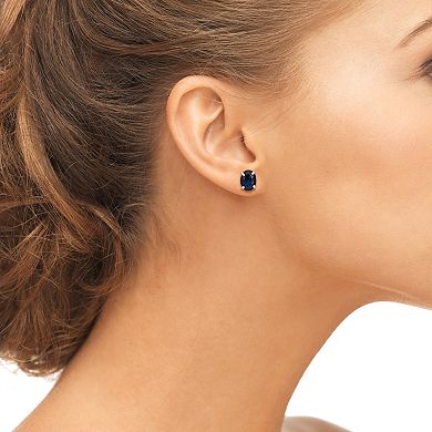 Lab-Created Sapphire 10k White Gold Oval Stud Earrings