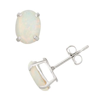 Designs by Gioelli Lab-Created Opal 10k White Gold Oval Stud Earrings