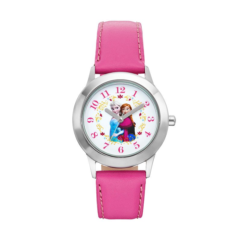 Disneys Frozen Anna & Elsa Kids Leather Watch, Girls, Pink