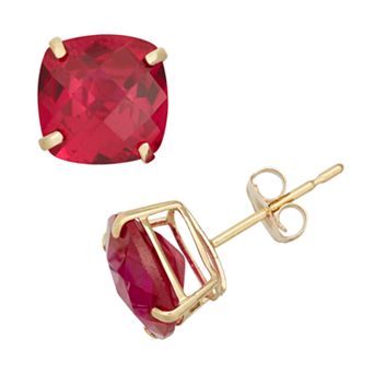Designs by Gioelli Lab-Created Ruby 10k Gold Stud Earrings