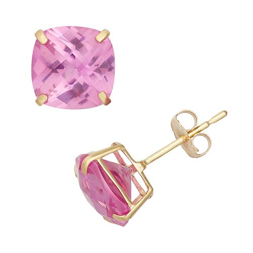 LabCreated Pink Sapphire 10k Gold Stud Earrings