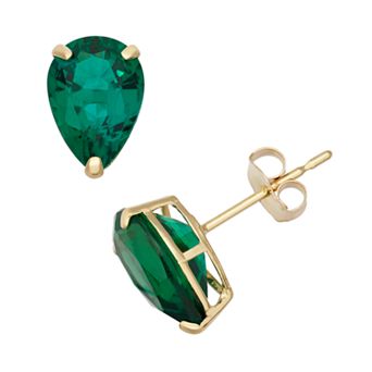 Designs by Gioelli Lab-Created Emerald 10k Gold Teardrop Stud Earrings