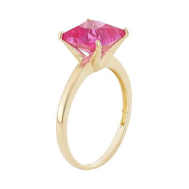Lab-Created Pink Sapphire 10k Gold Ring