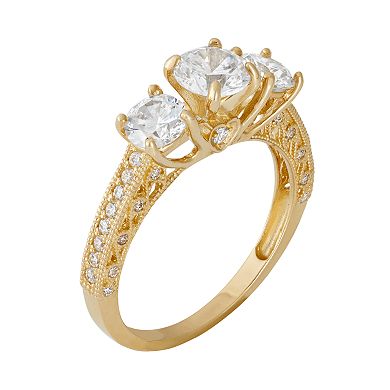 Cubic Zirconia 3-Stone Engagement Ring in 10k Gold