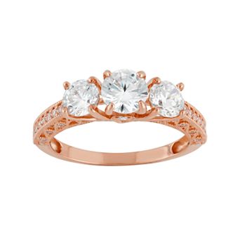 Designs by Gioelli Cubic Zirconia 3-Stone Engagement Ring in 10k Rose Gold