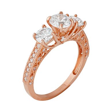 Cubic Zirconia 3-Stone Engagement Ring in 10k Rose Gold