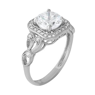 Cubic Zirconia Square Halo Engagement Ring in 10k White Gold