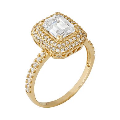 Cubic Zirconia Rectangle Halo Engagement Ring in 10k Gold