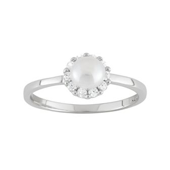 Junior Jewels Freshwater Cultured Pearl & Cubic Zirconia Sterling Silver Halo Ring - Kids