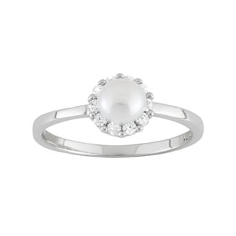 Junior Jewels Freshwater Cultured Pearl & Cubic Zirconia Sterling Silver Halo Ring - Kids