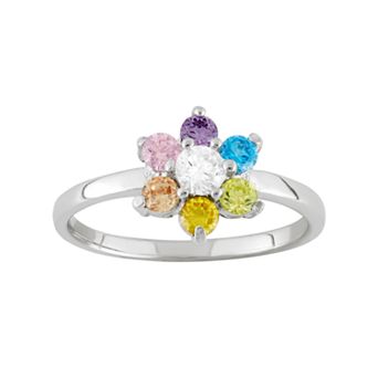 Junior Jewels Cubic Zirconia Sterling Silver Flower Ring - Kids