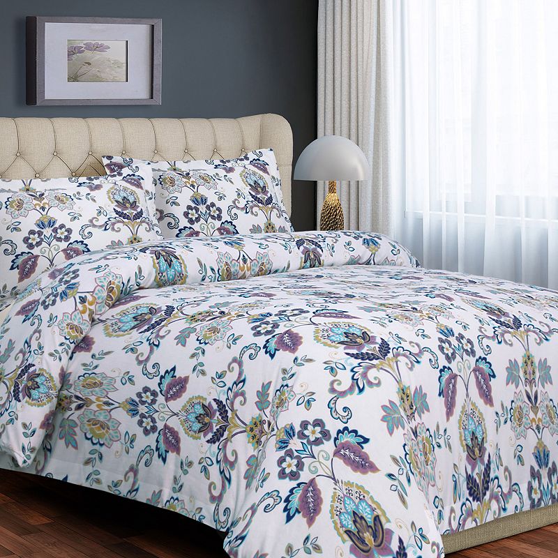 Printed Flannel 3-pc. Luxury Duvet Cover Set, White, Queen