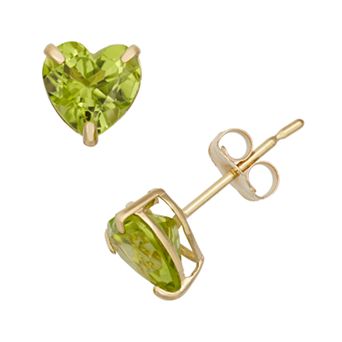 Designs by Gioelli Peridot 10k Gold Heart Stud Earrings