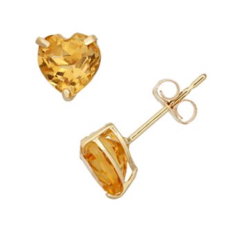 Designs by Gioelli Citrine 10k Gold Heart Stud Earrings