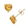 Citrine 10k Gold Heart Stud Earrings