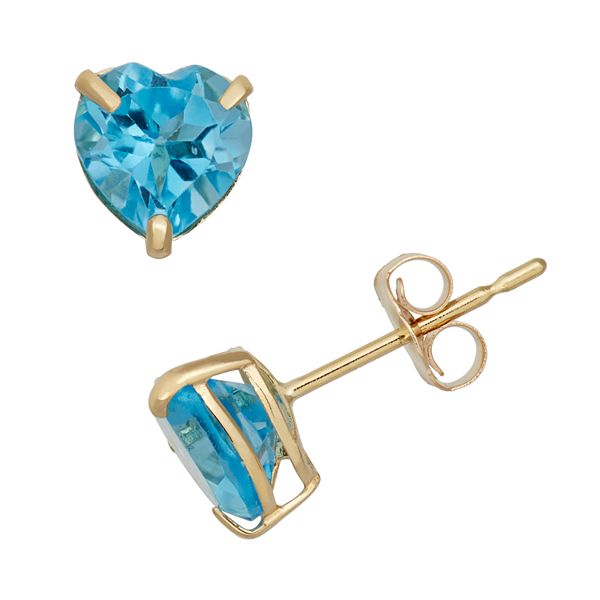 Designs by Gioelli Swiss Blue Topaz 10k Gold Heart Stud Earrings