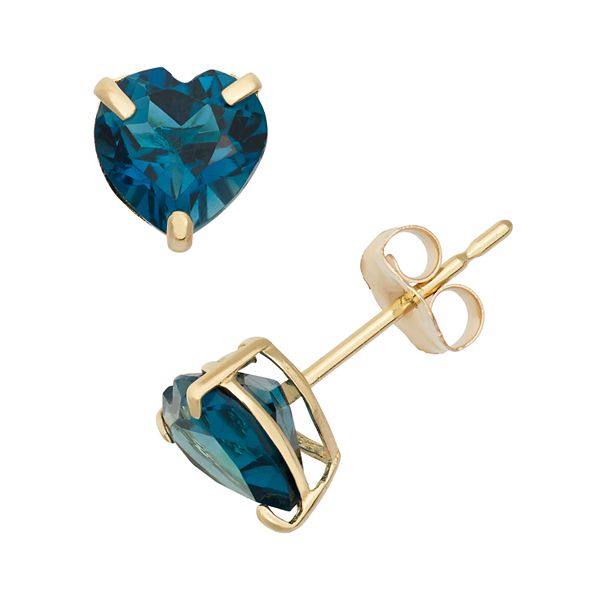 Designs by Gioelli London Blue Topaz 10k Gold Heart Stud Earrings