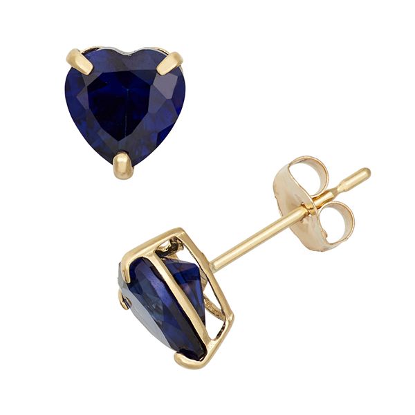 Designs by Gioelli Lab-Created Sapphire 10k Gold Heart Stud Earrings