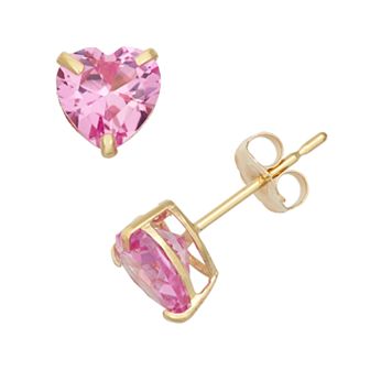 Designs by Gioelli Lab-Created Pink Sapphire 10k Gold Heart Stud Earrings