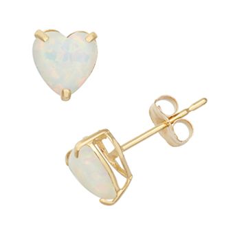 Designs by Gioelli Lab-Created Opal 10k Gold Heart Stud Earrings