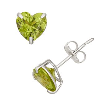 Designs by Gioelli Peridot 10k White Gold Heart Stud Earrings