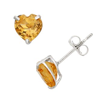 Designs by Gioelli Citrine 10k White Gold Heart Stud Earrings