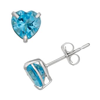 Designs by Gioelli Swiss Blue Topaz 10k White Gold Heart Stud Earrings