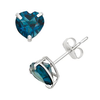 Designs by Gioelli London Blue Topaz 10k White Gold Heart Stud Earrings