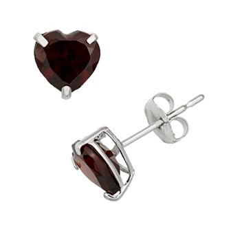 Designs by Gioelli Garnet 10k White Gold Heart Stud Earrings