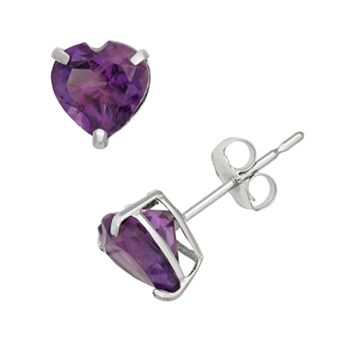 Designs by Gioelli Amethyst 10k White Gold Heart Stud Earrings