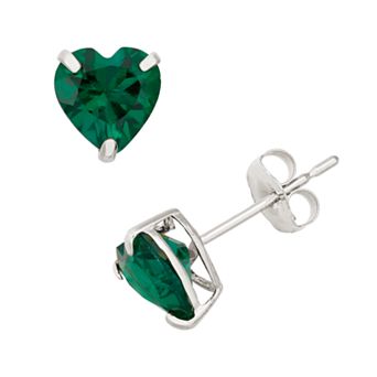Designs by Gioelli Lab-Created Emerald 10k White Gold Heart Stud Earrings