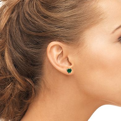 Lab-Created Emerald 10k White Gold Heart Stud Earrings