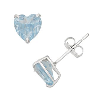 Designs by Gioelli Lab-Created Aquamarine 10k White Gold Heart Stud Earrings