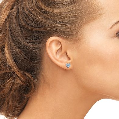 Lab-Created Aquamarine 10k White Gold Heart Stud Earrings