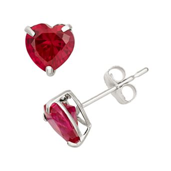Designs by Gioelli Lab-Created Ruby 10k White Gold Heart Stud Earrings