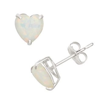 Designs by Gioelli Lab-Created Opal 10k White Gold Heart Stud Earrings