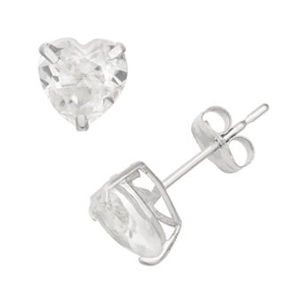 Designs by Gioelli Lab-Created White Sapphire 10k White Gold Heart Stud Earrings