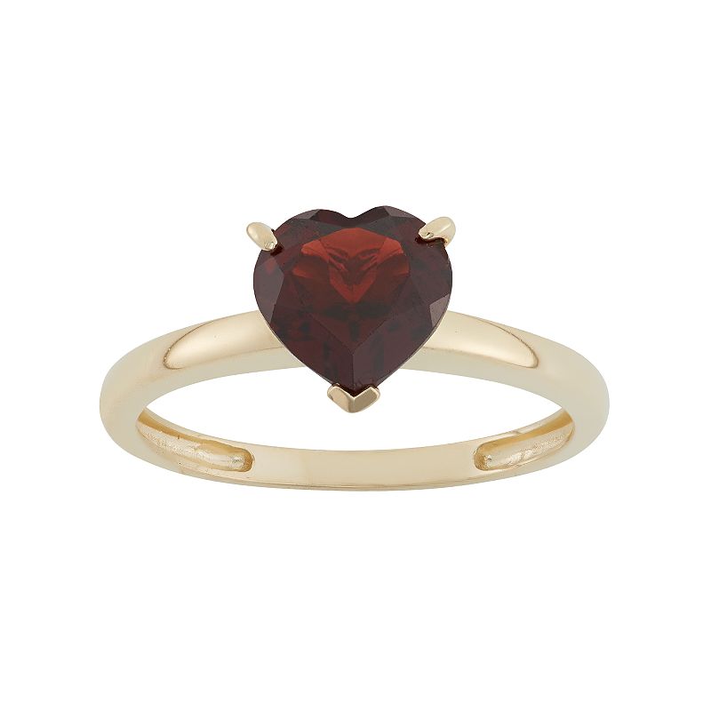 Garnet 10k Gold Heart Ring, Womens, Size: 5, Red
