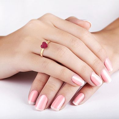 Lab-Created Ruby 10k Gold Heart Ring