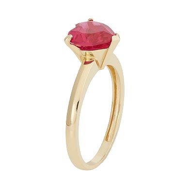 Lab-Created Ruby 10k Gold Heart Ring