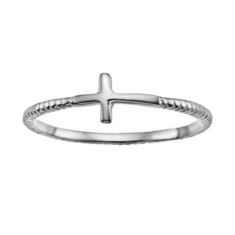 Silver-Plated Sideways Cross Ring