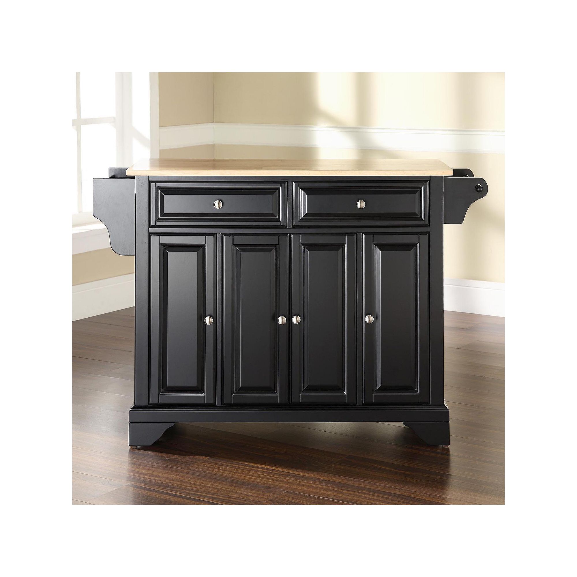 Crosley Lafayette Natural Top Kitchen Island, Black